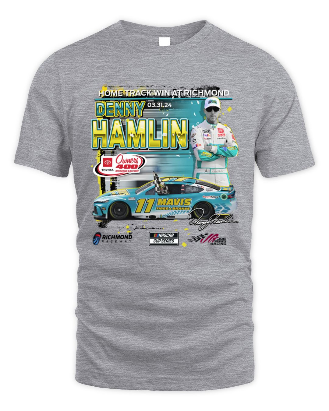 Men's Denny Hamlin Checkered Flag Sports 2024 Toyota Owners 400 Race Win Tee Shirt