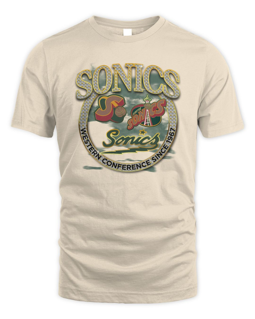 Mitchell & Ness Tan Seattle Supersonics Hardwood Classics Vintage Soul Crown Jewels Tee Shirt