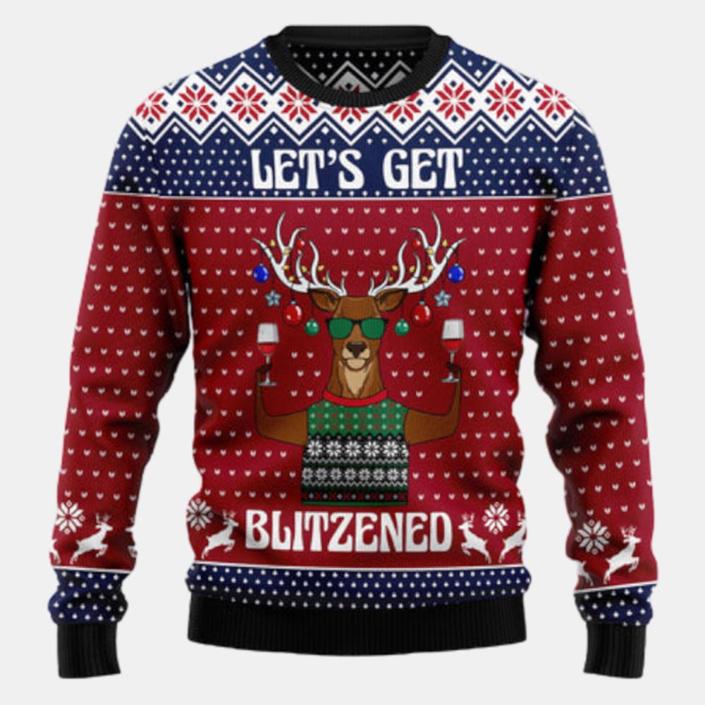 Lets Get Blitzened Slouchy Ugly Sweater