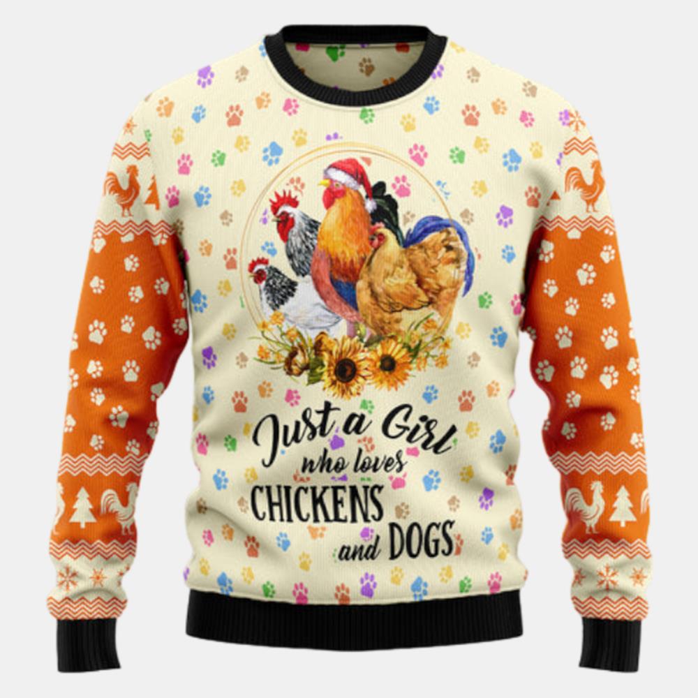 Just A Girl Who Loves Chickens And Dogs Ugly Sweater