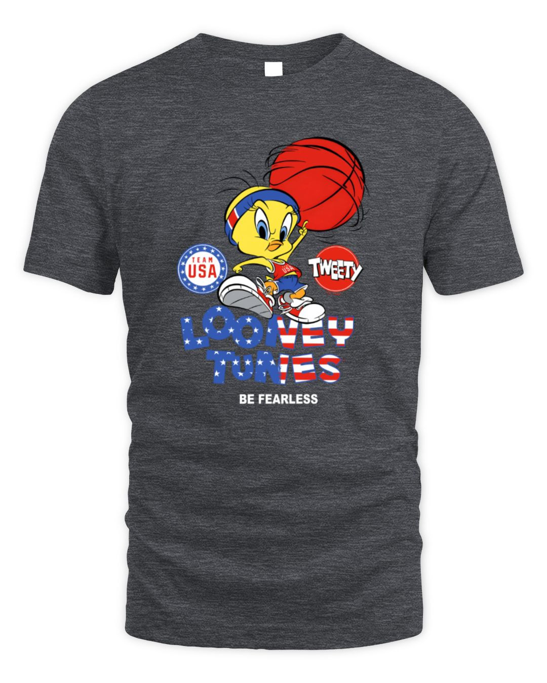 Mad Engine Tweety Bird Heather Gray Looney Tunes Team Usa Be Fearless T-shirt