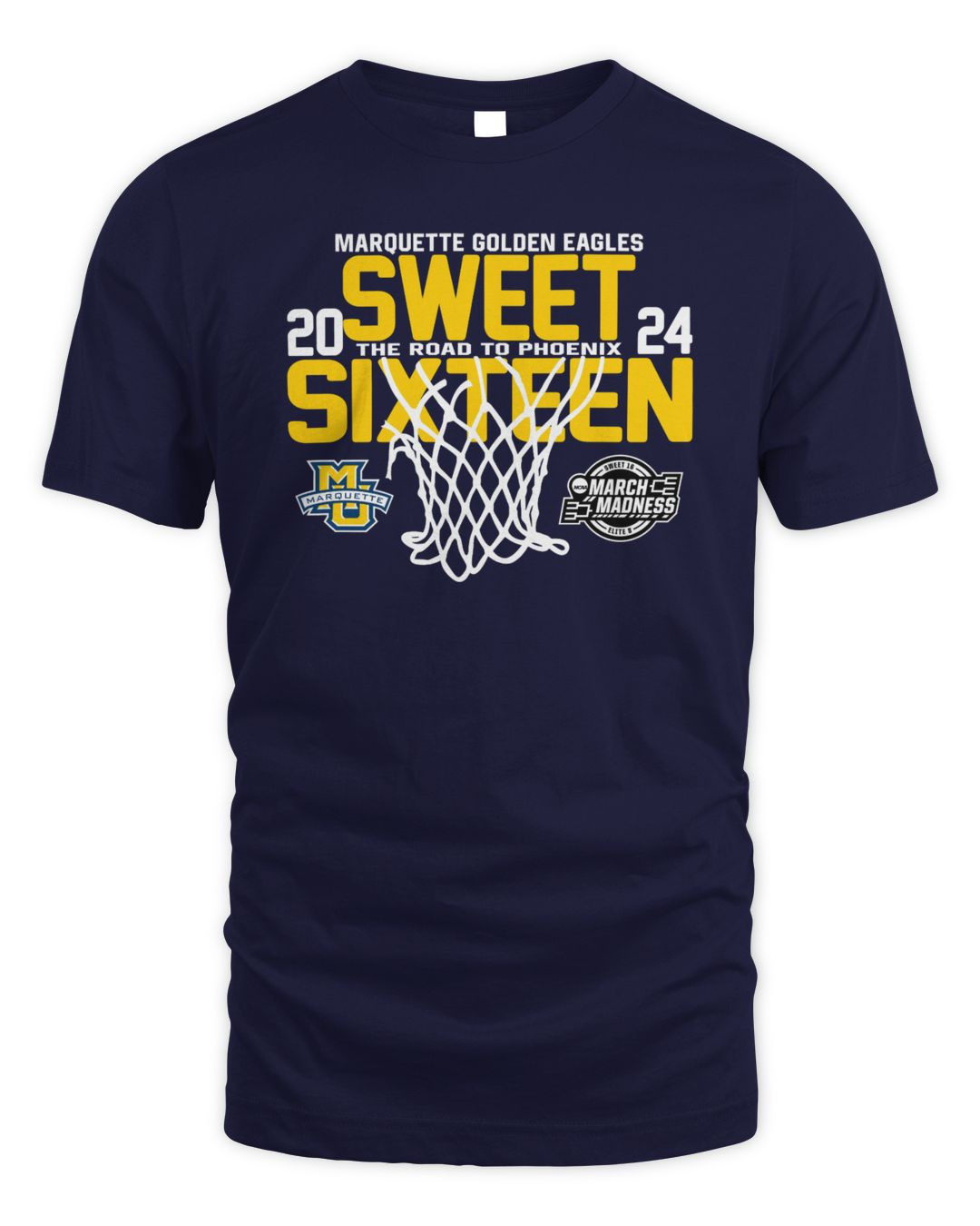Marquette Golden Eagles Navy Blue 2024 Sweet 16 Tee Shirt