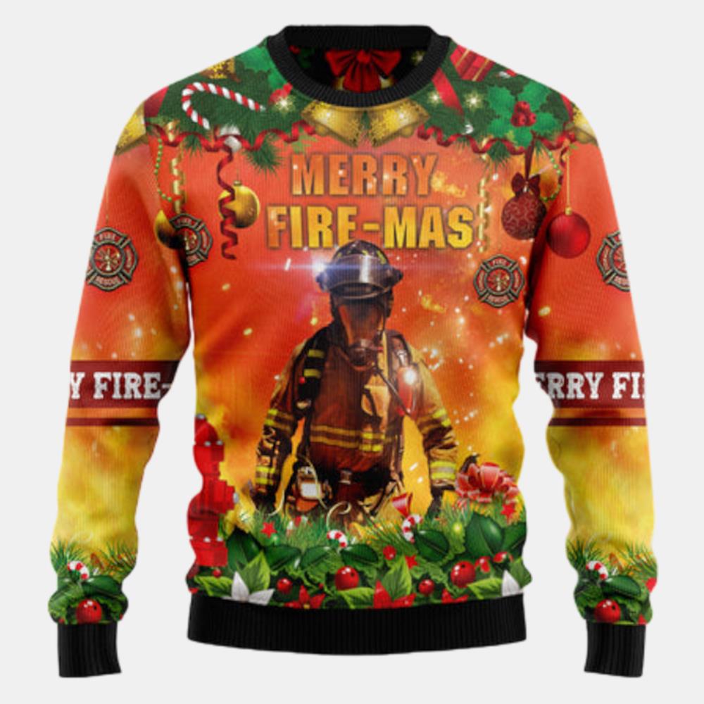 Merry Fire Mas Firefighter Ugly Sweater