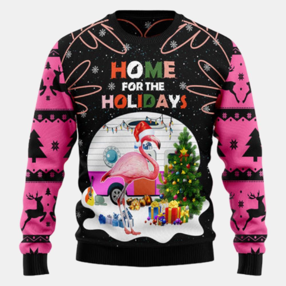 Home For The Holidays Flamingo Ugly Sweater