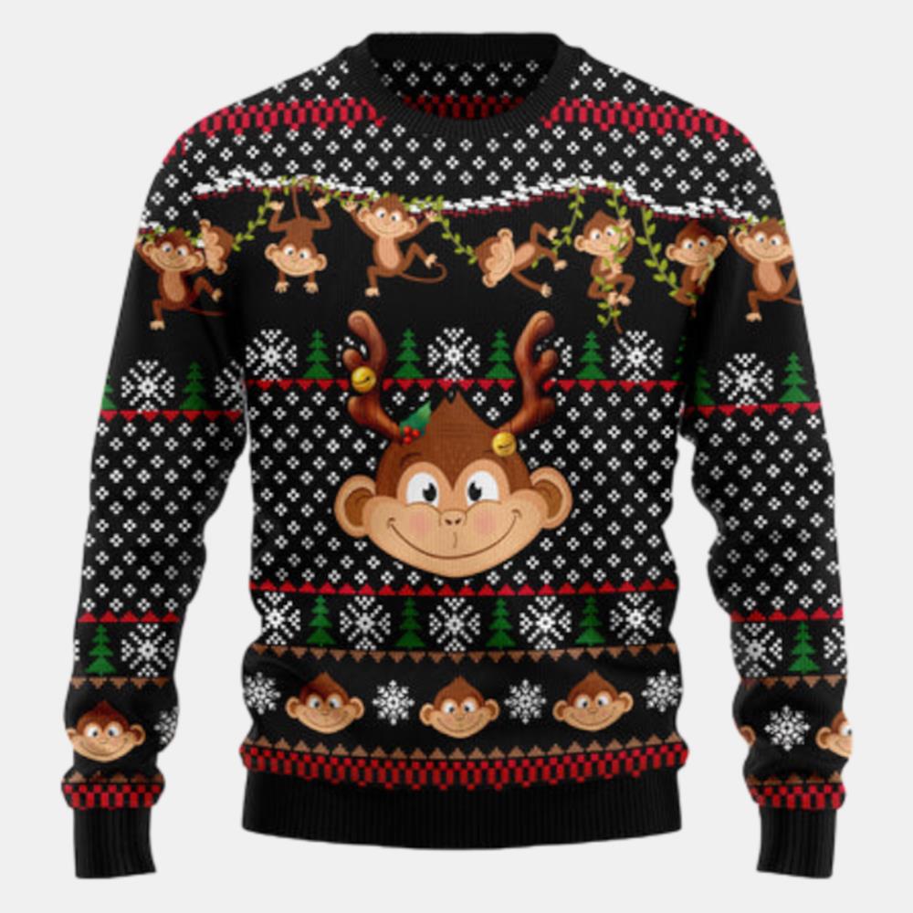 Monkey Christmas Pattern Ugly Sweater