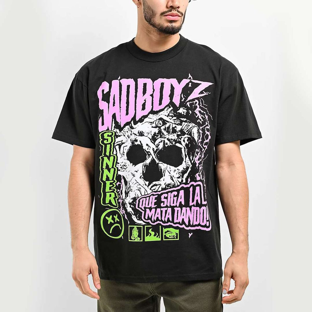 Junior H Merch Sad Boyz By Junior H Skull Black Shirt