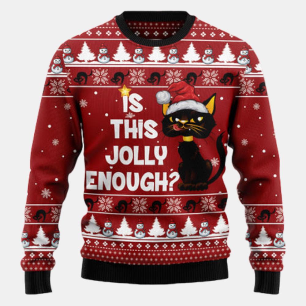 Is This Jolly Enough Black Cat Ugly Sweater