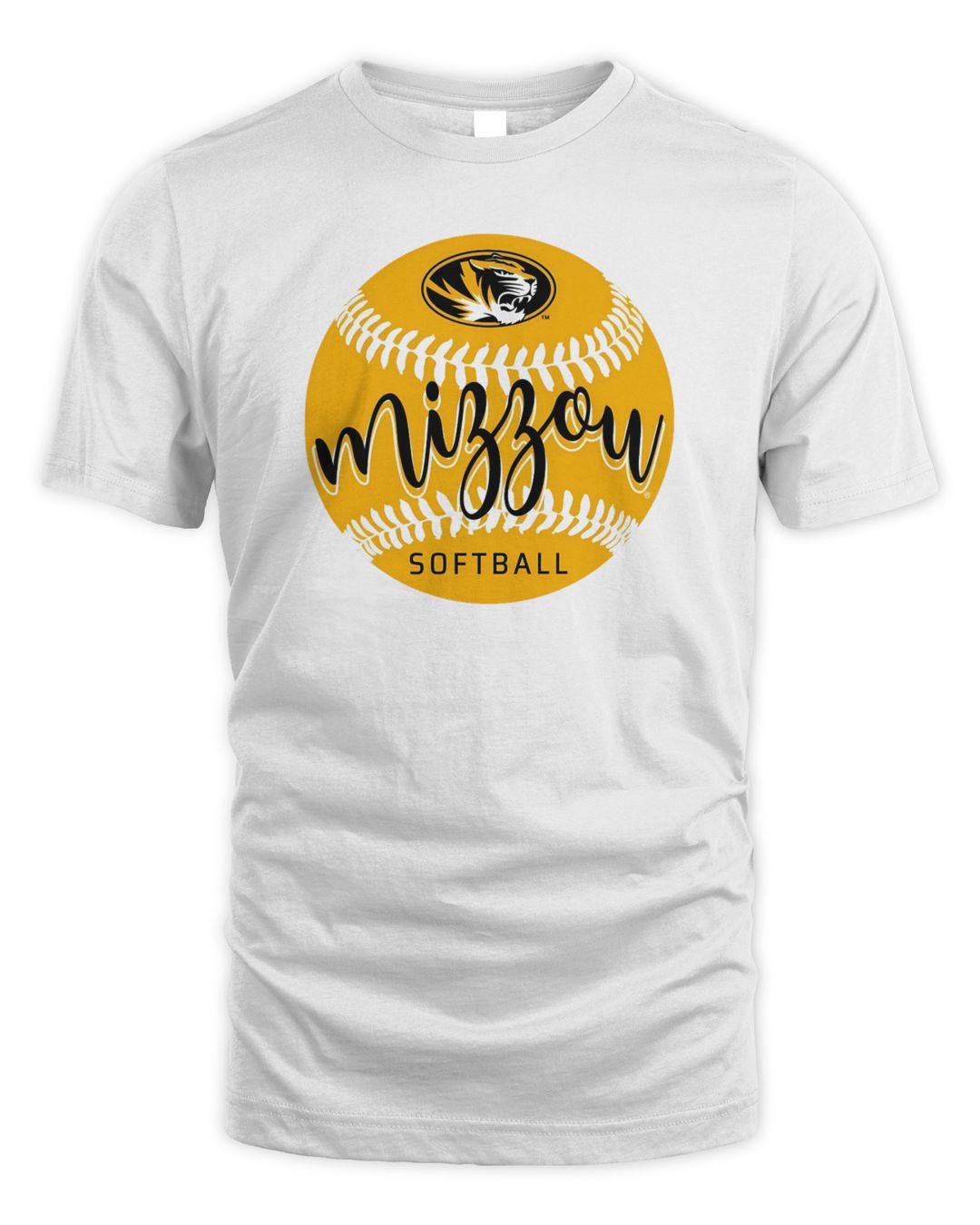 Mizzou Tigers Softball Script Oval Tiger Head White T-shirts