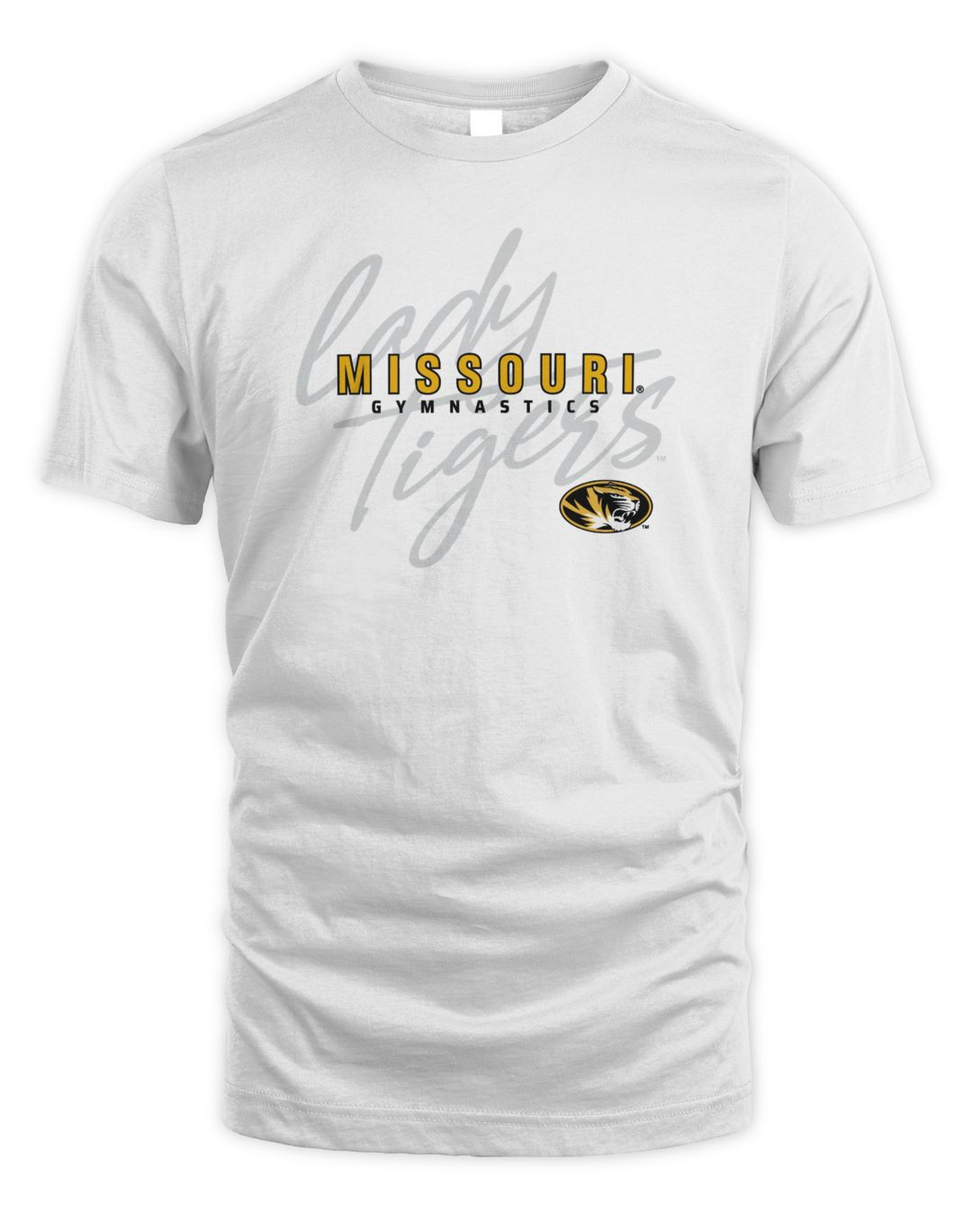 Missouri Tigers Lady Tigers Oval Tiger Head Gymnastics White T-shirt
