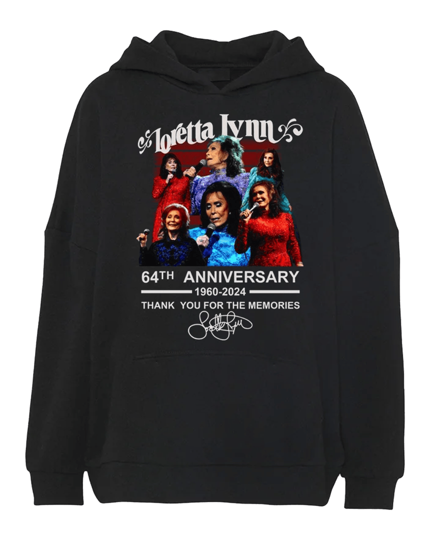 Loretta Lynn 64th Anniversary 1960-2024 Thank You For The Memories Signature Hoodie
