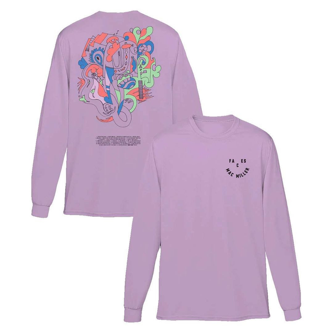 Mac Miller Merch Faces Smile Purple Longsleeve