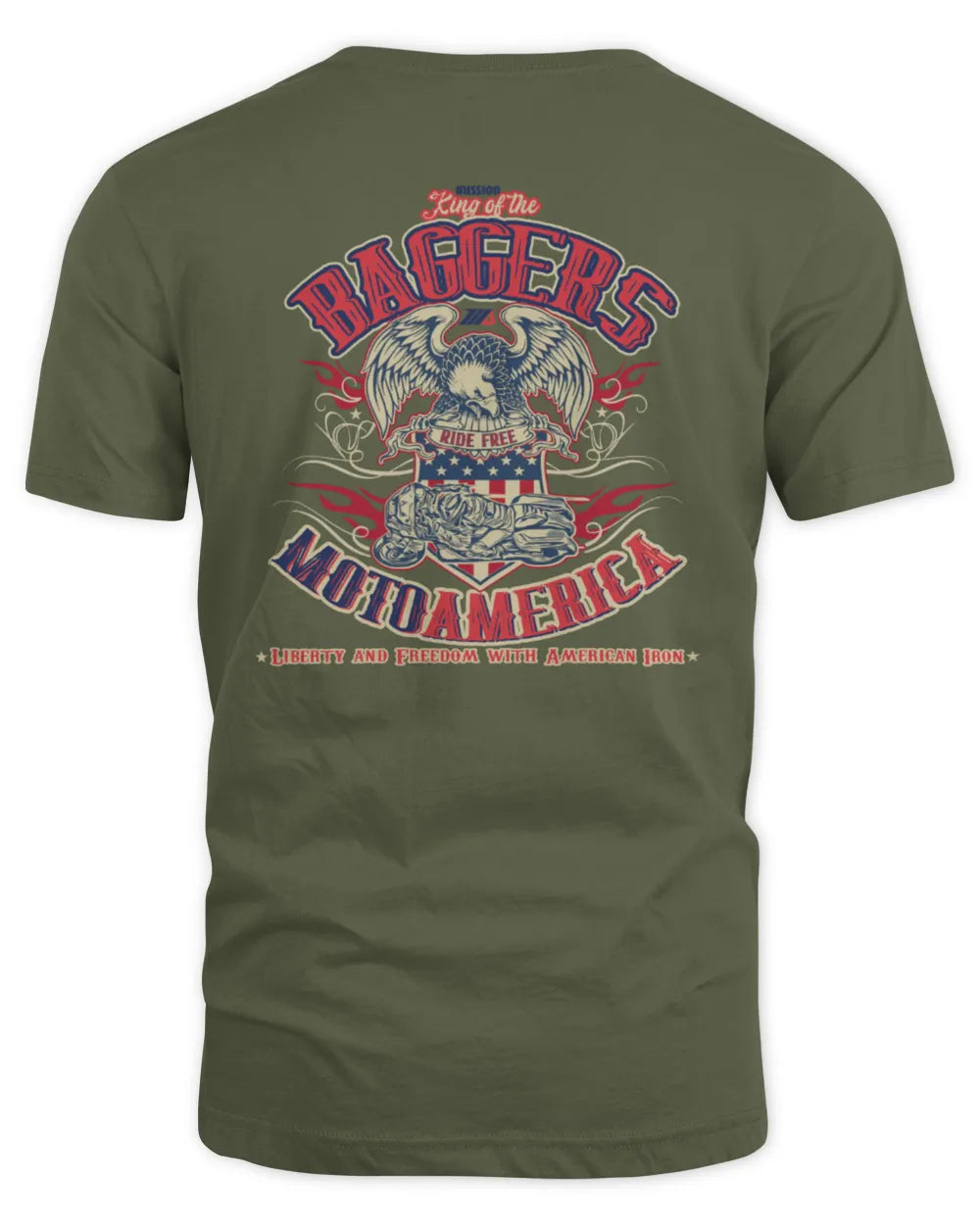 Motoamerica Official Merch Store Moto America Ride Free, Army Green Tee