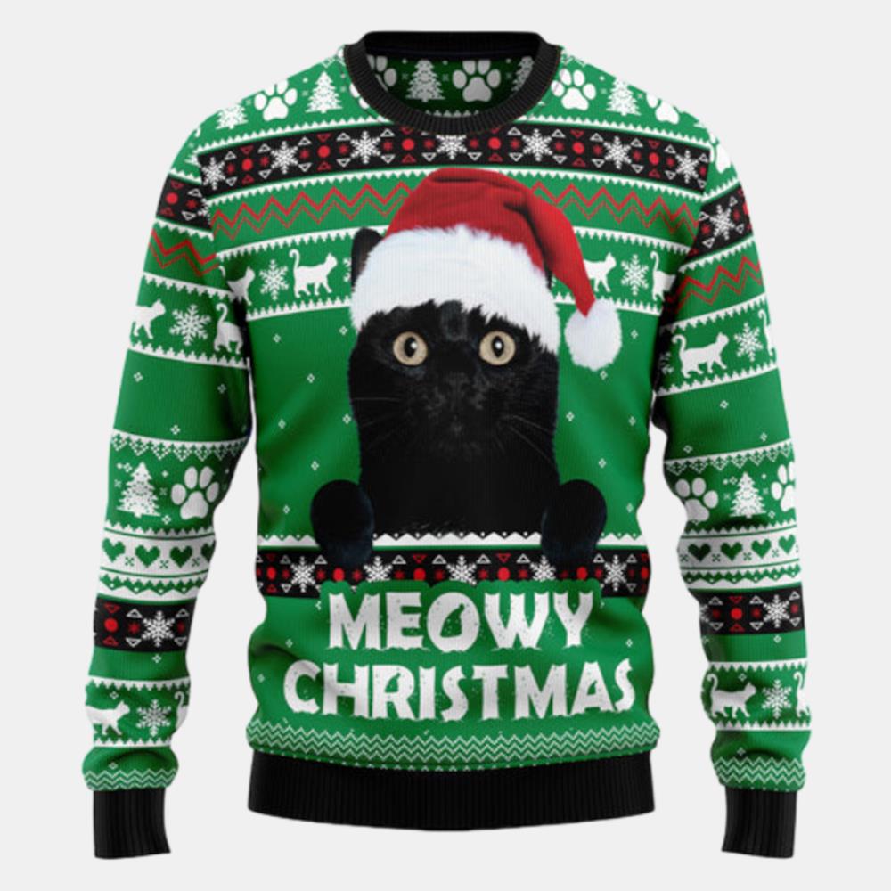 Meowy Black Cat Ugly Sweater