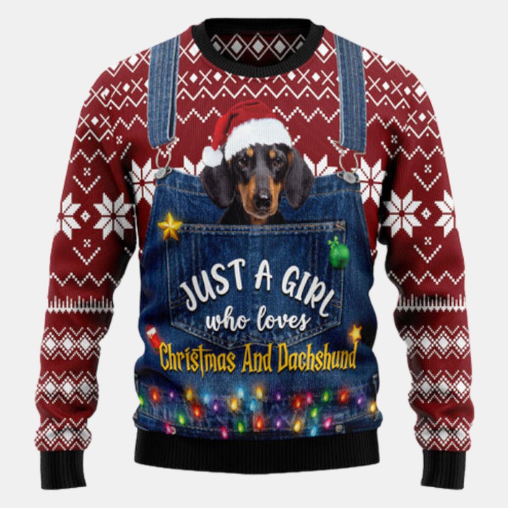 Just A Girl Who Loves Christmas And Dachshund Ugly Sweater