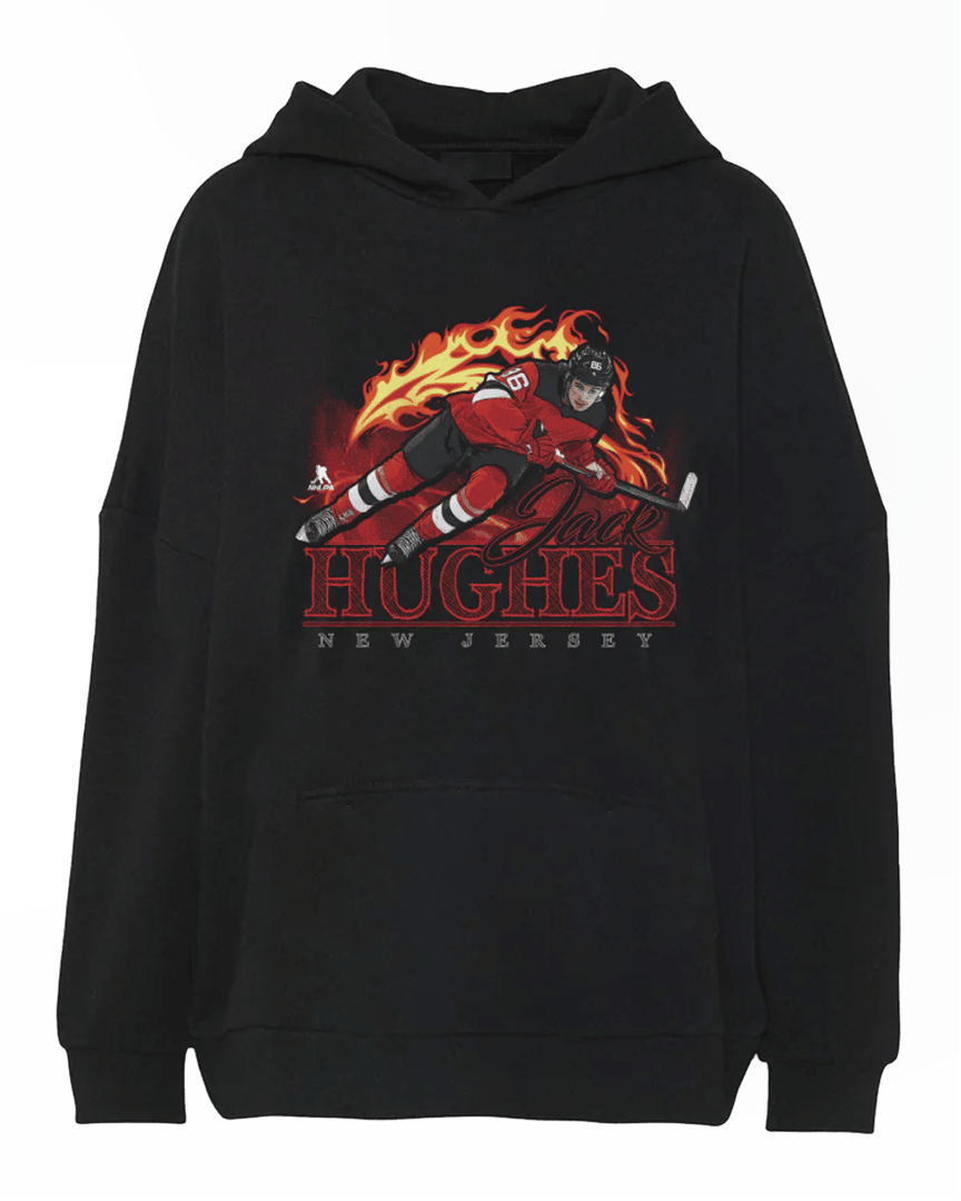 Jack Hughes New Jersey Flame Illustration Hoodie