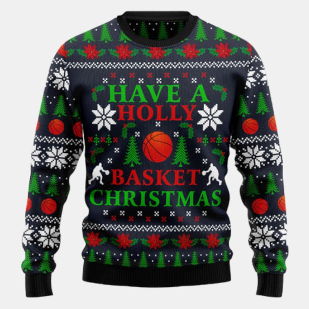 Holly Basket Basketball Christmas Ugly Sweater