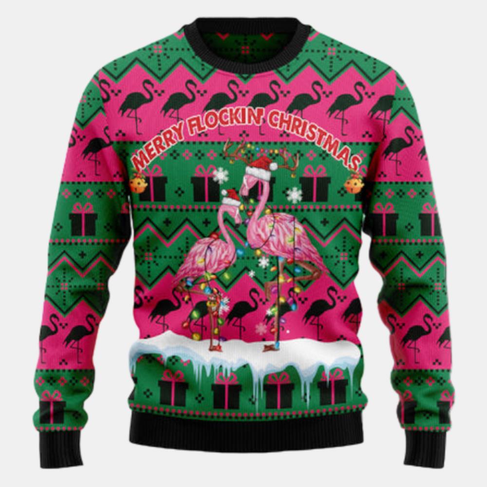 Merry Flockin Christmas Flamingo Ugly Sweater