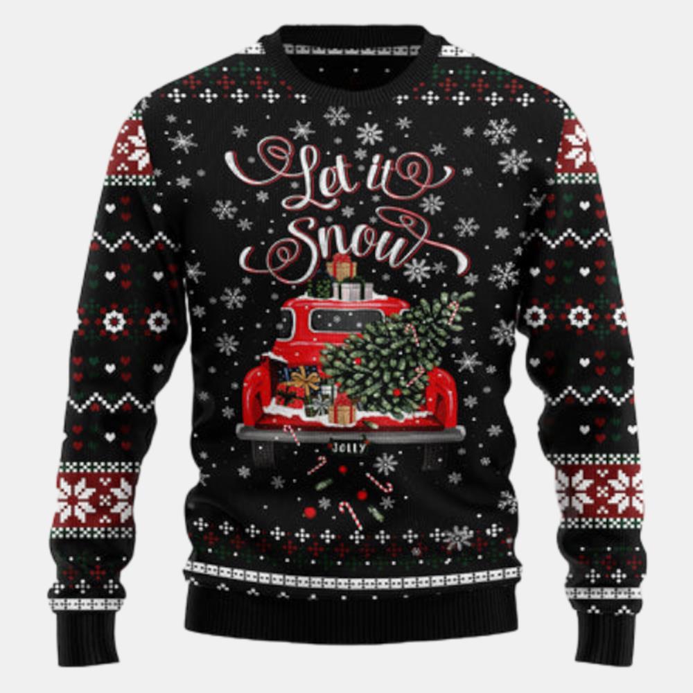 Let It Snow Red Truck Ugly Sweater