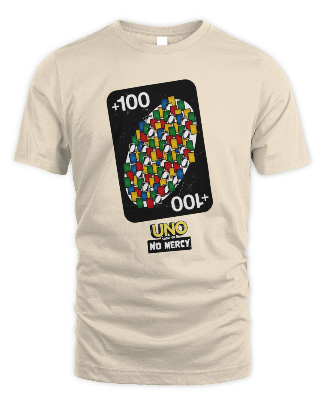 Mattel Creations Shop Uno +100 Card No Mercy Cream Shirt