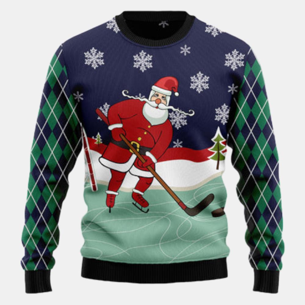 Hockey Santa Claus Ugly Sweater