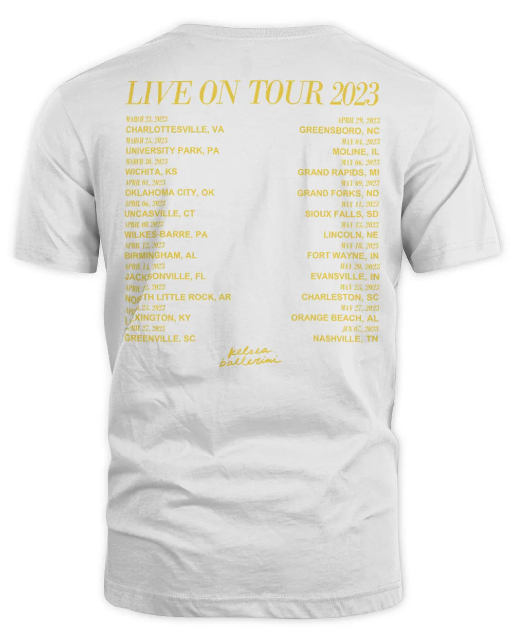Kelsea Ballerini Merch 2023 Yellow Ring Portrait Dateback Shirt