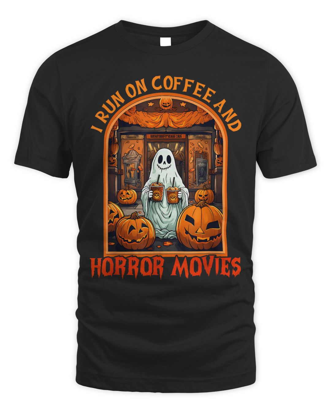 I Run On Coffee Horror Movies Halloween Ghost Spooky Season Shirt