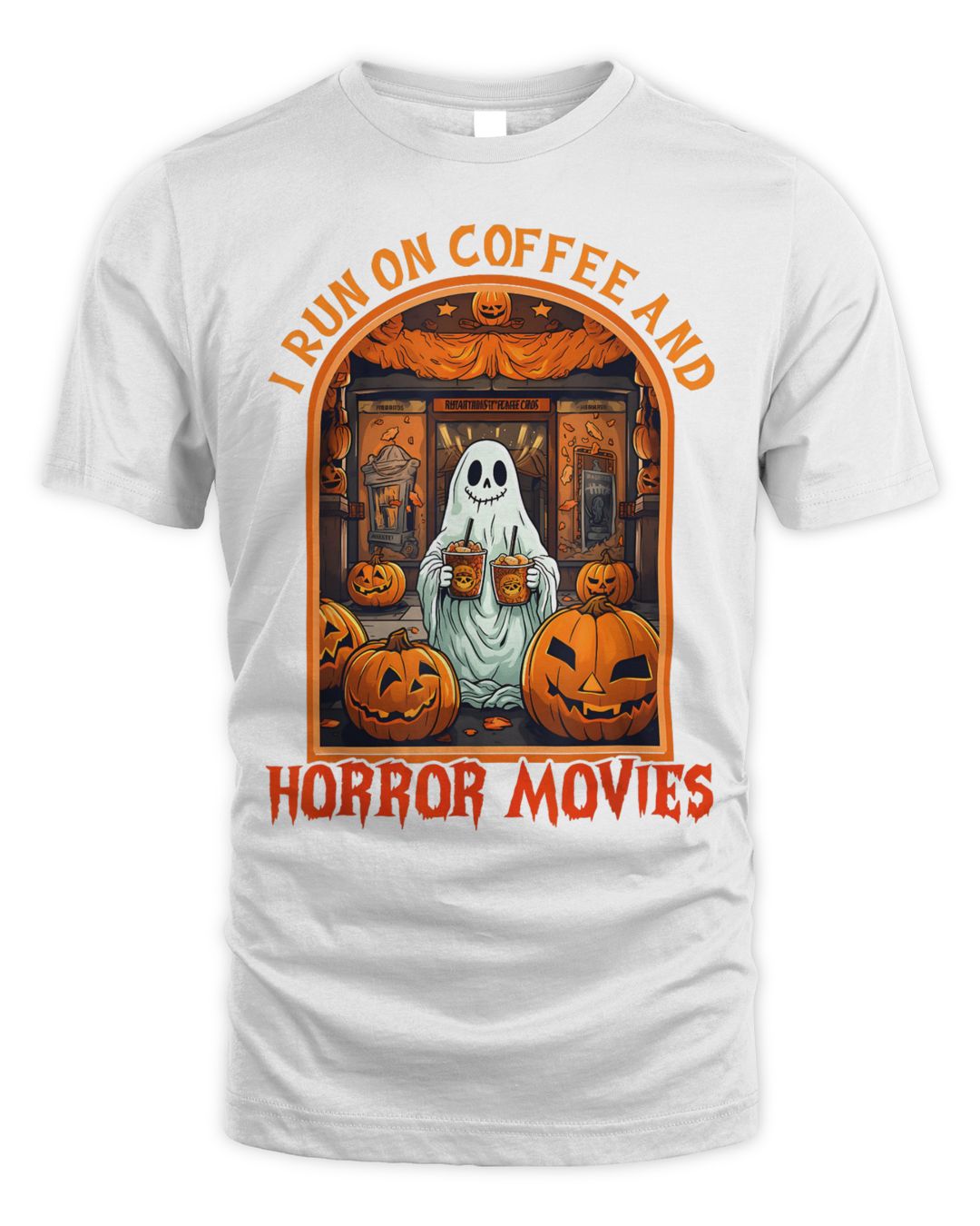 I Run On Coffee Horror Movies Halloween Ghost Spooky Season Shirt