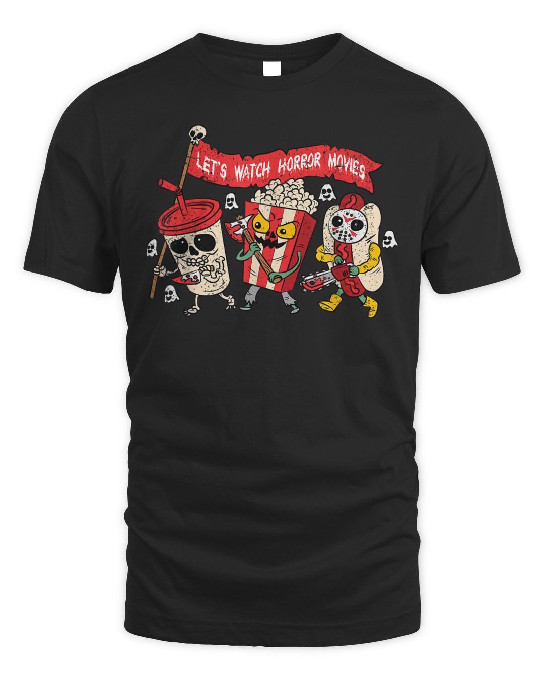 Lets Watch Horror Movies Halloween Funny Ghost Skeleton Shirt