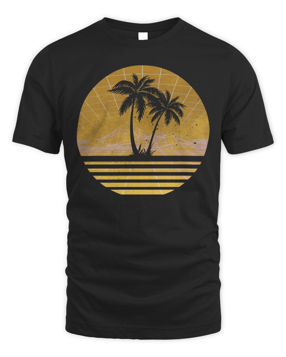Modern Retro 80s Outrun Sunset Palm Tree Silhouette Gold Shirt